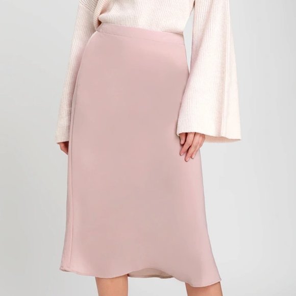 Lulus Dresses & Skirts - Lulu's Dusty Rose Satin Midi Skirt NWT Size Large